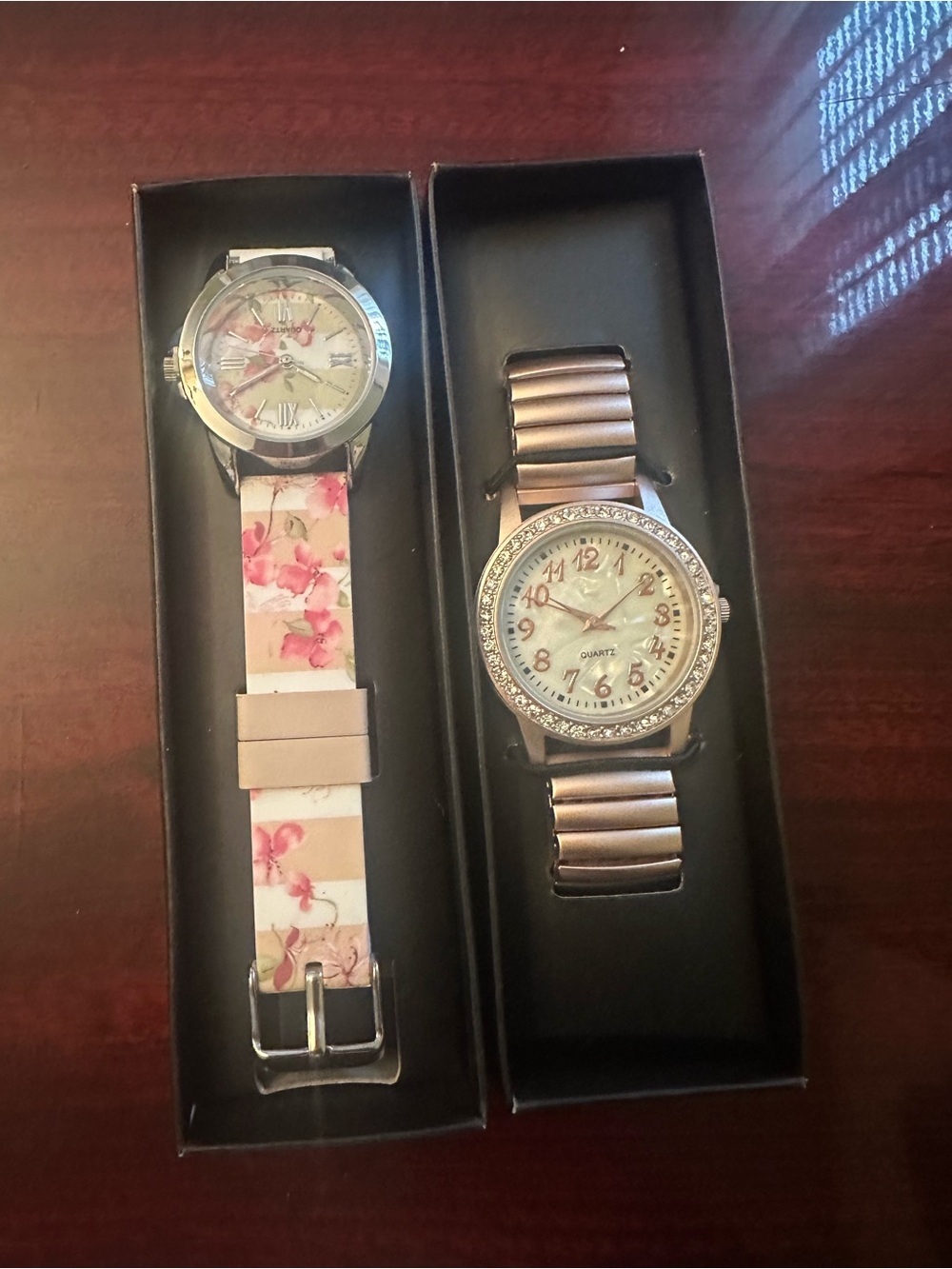 Avon Women's Floral Strap and Rose Gold Accent Watch Duo
